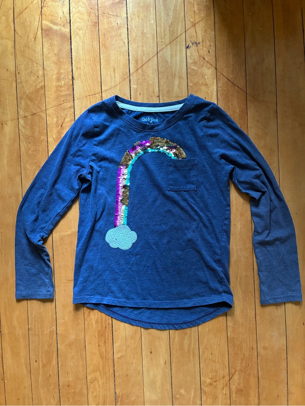 Cat & Jack Navy Long-Sleeve Sequin Rainbow Pocket Tee - Girls